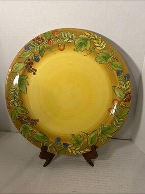 Yellow Floral Hand-Painted Ceramic Dinner Plate 14 inches
